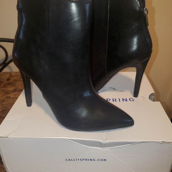 Black Leather Heel Booties - Picture 3 of 5
